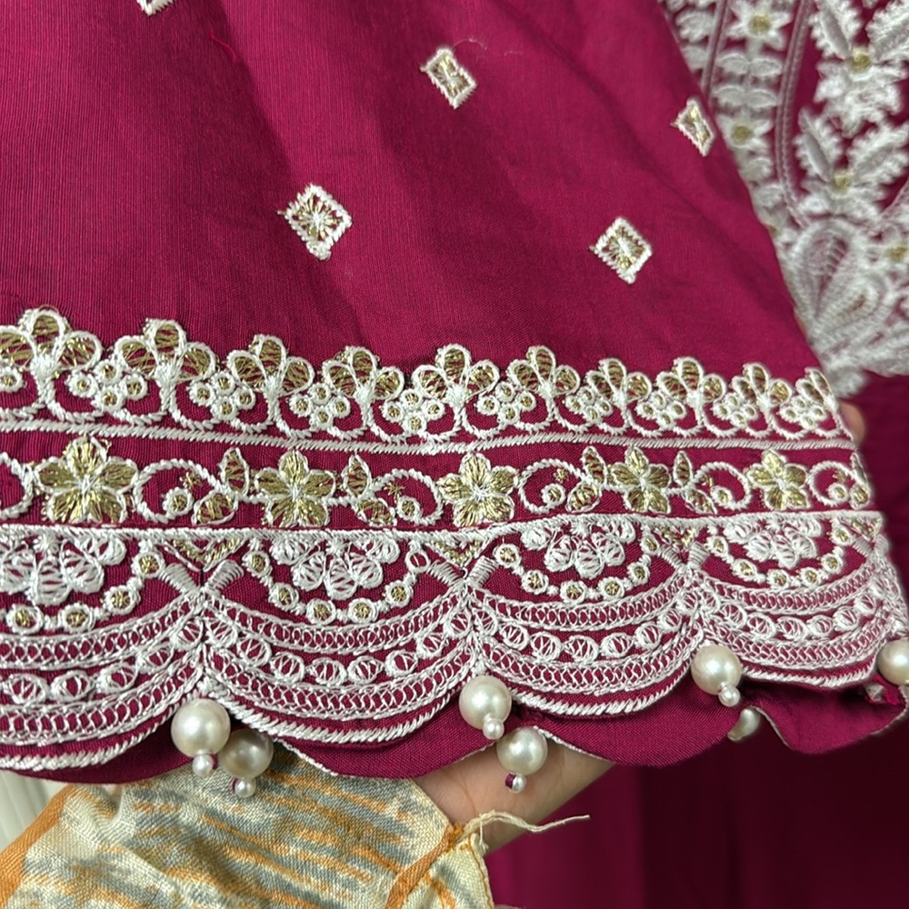 New Pakistani Indian ethnic Elegant burgundy Embroidered shalwar kameez #694 - Picture 6 of 11
